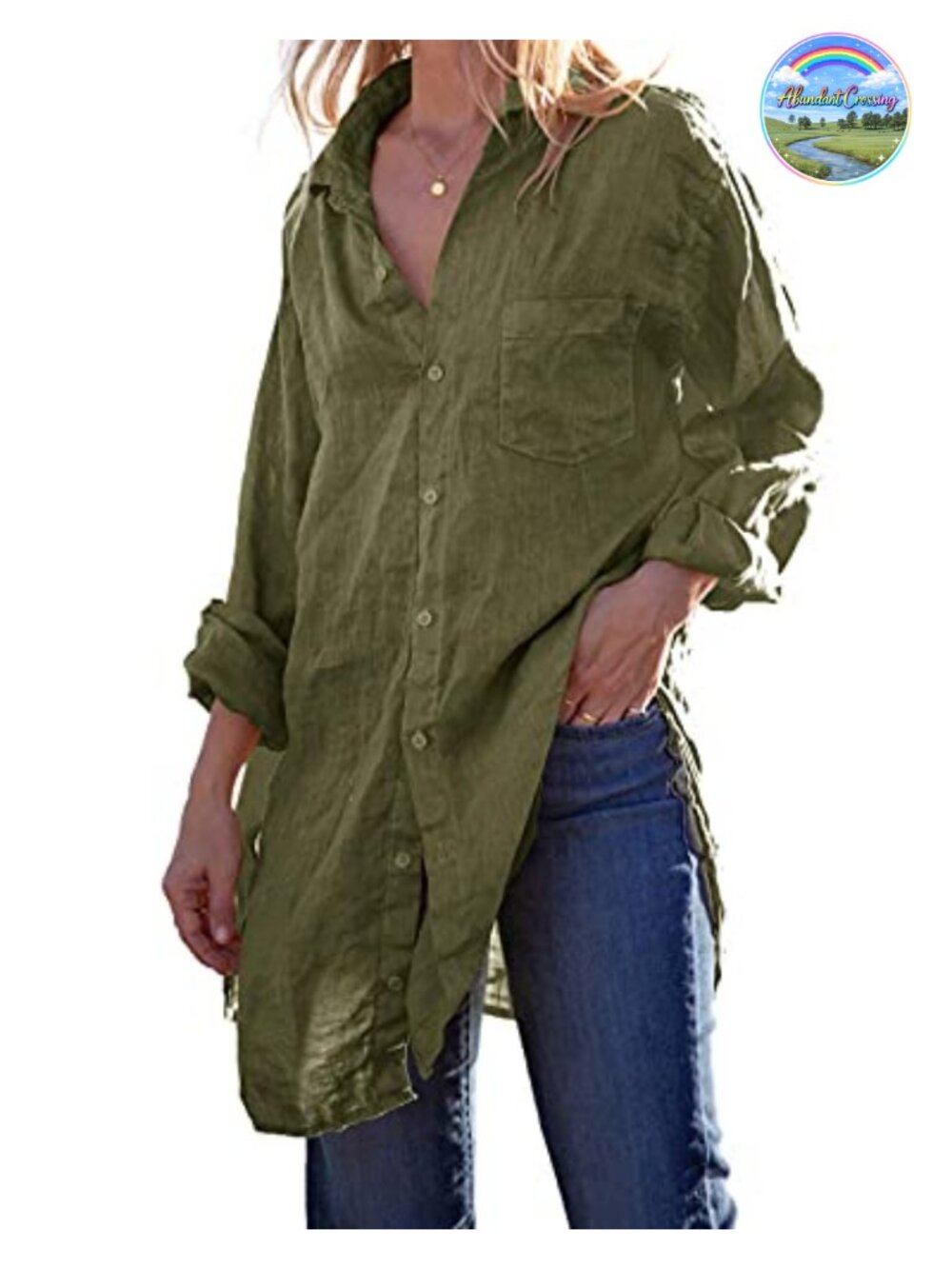 Linen Cotton Button Down Tunic Shirt Long Sleeve Beach Cover Up